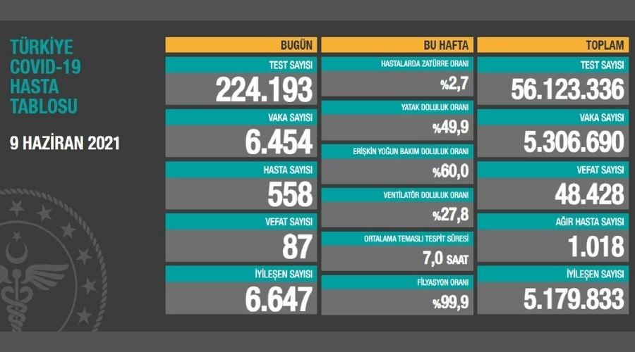 Trkiye'de son 24 saatte 6.454 koronavirs vakas tespit edildi